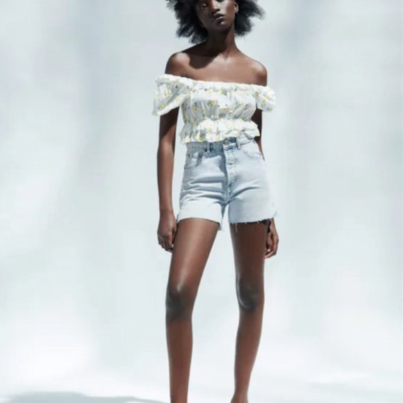 NEW Zara Floral Embroidered Eyelet Ruffle Crop Top - Picture 7 of 7